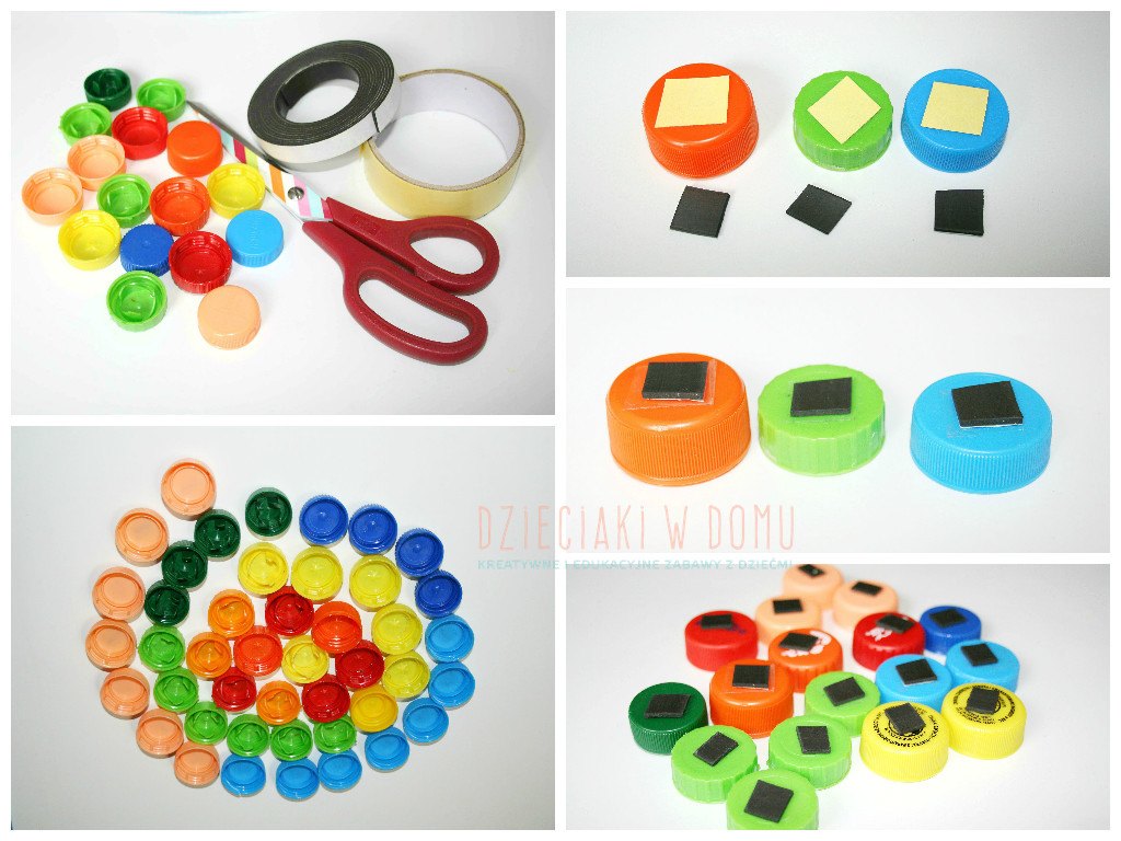 magnesy z nakrętek - zabawka dla dzieci