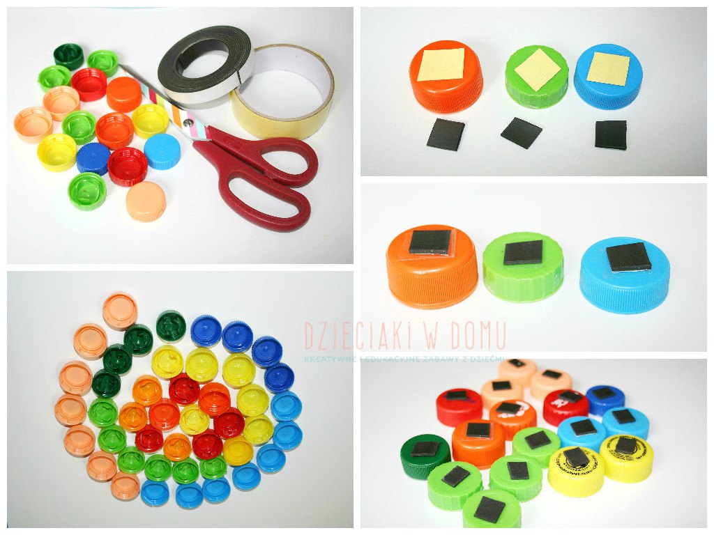 magnesy z nakrętek - zabawka DIY dla dzieci