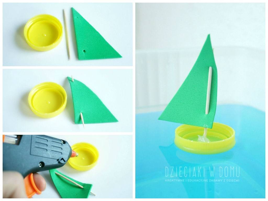 łódki z nakrętek - zabawa dla dzieci