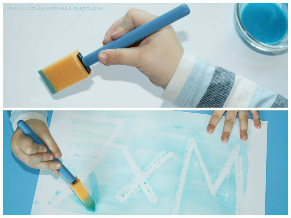 Magiczne literki - malowanie farbą i woskiem - zabawa dla dzieci