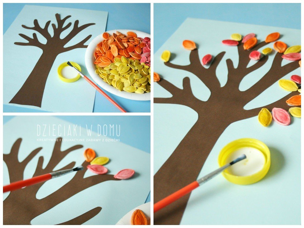 jesienne drzewko z pestek dyni - praca plastyczna dla dzieci