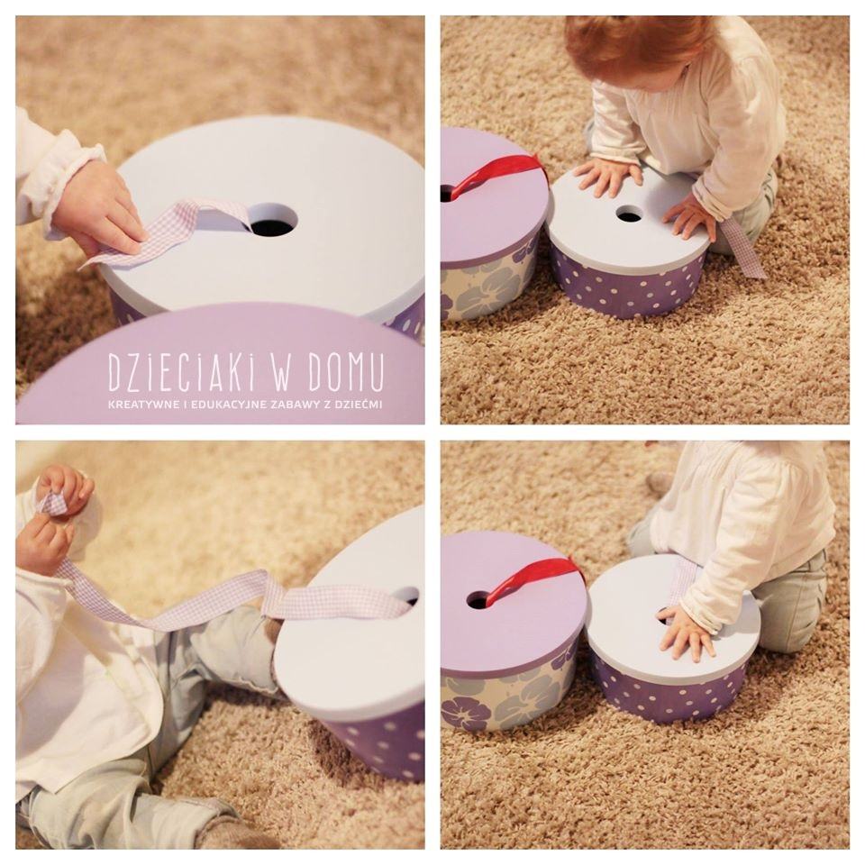 pudełko i włóczka - kreatywna zabawa dla niemowlaka