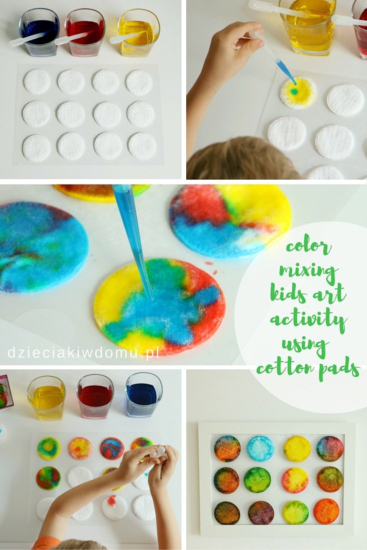color mixing kids art activity with cotton pads